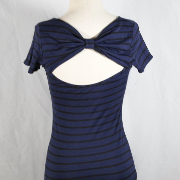 Dark Blue and Black Striped Dress with Bow Design Back - Picture 8 of 11